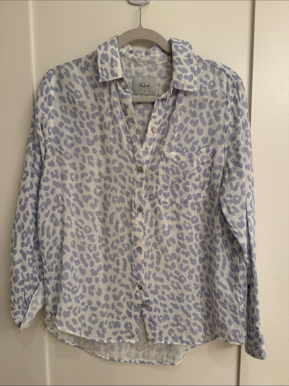 Rails Blue and White Leopard Print Button-Down Shirt